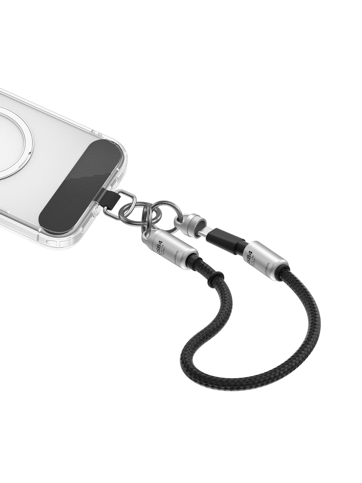 Hagibis Cable USB 4, Cable de cordón de teléfono de 1 pie, 80 Gpbs 240 W 8K @ 60 Hz, Cable portátil USB C a Tipo C para iPhone 16 Pro MAX, iPad Pro, Thunderbolt 5/4/3, SSD Externo (Plateado-30 cm)