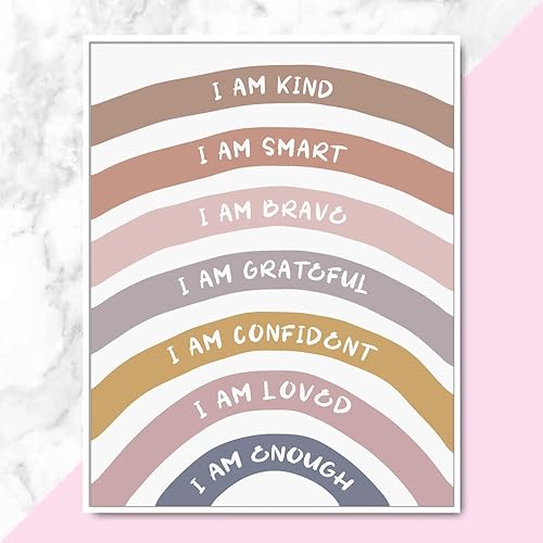 Vista 3 de Rainbow Affirmations Prints, Inspirational Nursery Quotes, I am Kinds Smart Loved, Affirmations for Kids, Kids Bedroom Wall Decor, Kids Room Wall