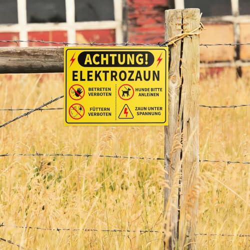 5 Stück Vorsicht Elektrozaun Schild,Weidezaun Warnschilder mit UV Schutz 20 x 15cm-3 mm Kunststoff Stromzaun Sicherheitskennzeichen für Tiere, Privatgrundstück, Pferdekoppel, wetterfest