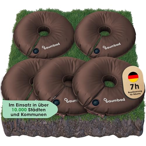 baumbad 5 Premium Bewässerungsringe 55 Liter PVC UV Beständig Baumring zur Bewässerung in Grün Baumunterstützung für heiße Sommer