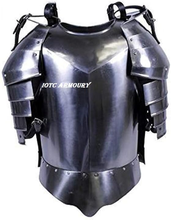 Medieval Times Shoulder Guard Steel Breastplate One Size Fits Most- Cuirass Body Armor Shoulder Guard, Combat Free-Size | LARP, Cosplay Medieval Adult Costumes | Halloween Costume |