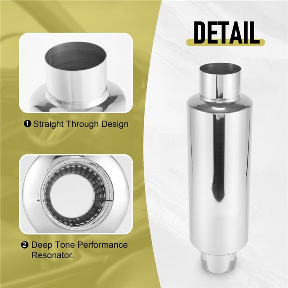 Silencieux D'Échappement de Voiture 2 Pièces Silencieux D'Échappement de Voiture en Argent Entrée de 2,5 Pouces Résonateur Universel en Acier Inoxydable Silencieux de Performance de 12 Pouces