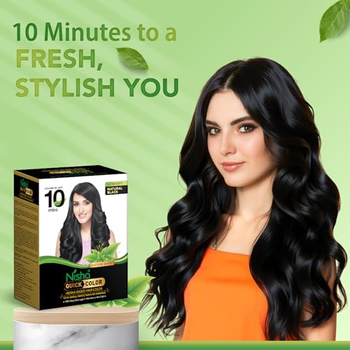 Image of Nisha 10 Minute Quick Henna Powder Hair Colour - Organic Henna-Based Instant Hair Colour for Women & Men, 100% Gray Coverage, Ammonia-Free, Natural Black Hair Dye (60g Each, Pack of 3)