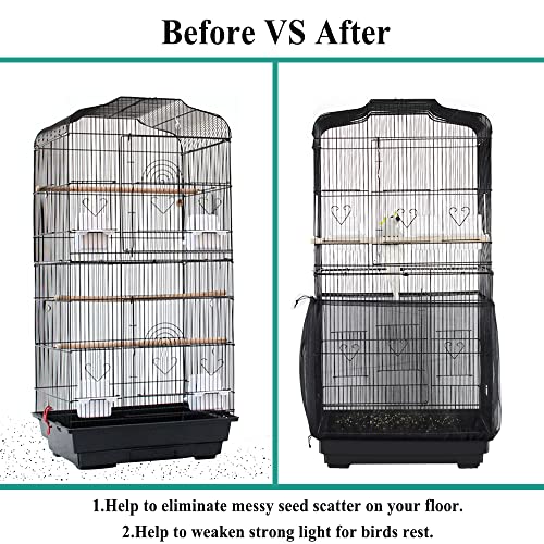 Image of ASOCEA Bird Cage Seed Catcher,Universal Bird Cage Cover Skirt,Adjustable Parakeet Cage Nylon Mesh Netting for Round Square Cages Prevent Scatter and Mess- Black 78.7Inch (Not Include Birdcage)