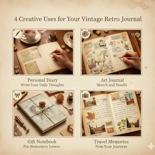 Image of Parshya Vintage Retro Journal Diary A5 Size Hard Cover Notebook for Women & Men, Antique Horse, peacock, flower Design Writing Journal, Personal Diary, Scrapbook, Travel Journal, Gift Notebook, 114 Pages (Peacock)