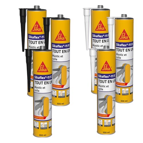 SIKA - Lot de Mastic, joint et colle multi-usages multi-supports - Intérieur et extérieur - Lot de 3 cartouches Noires de 300ml + 3 cartouches Blanches de 300ml