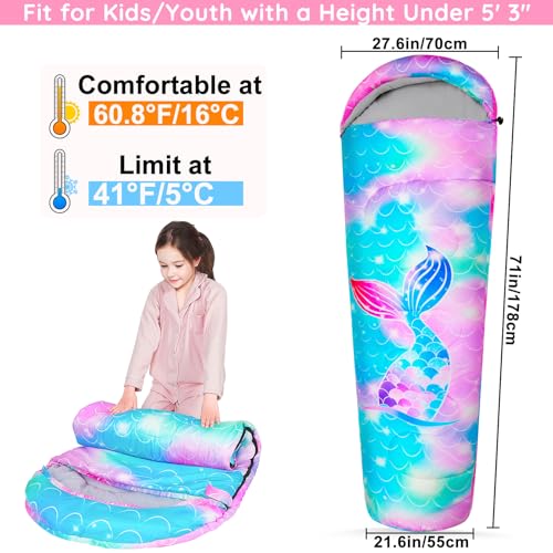 Image of FIOBEE Kids Sleeping Bag 3 Season Camping Sleeping Bags for Girls Toddler