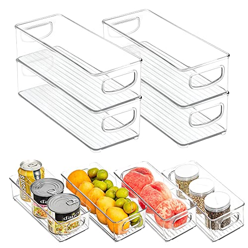 mDesign Plastic Long Stackable Storage Organizer Container, Organization Bin w/Handles for Kitchen, Pantry, Fridge, Freezer, Cabinet, Perfect to Hold Breast Milk - Ligne Collection - 4 Pack, Clear