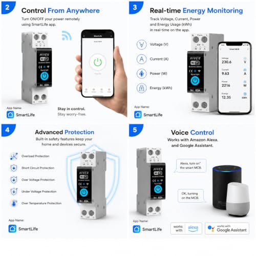 Image of Hiven | 63A Smart WiFi Switch for Heavy Duty Appliances | Overload Over /Under Voltage Protection | Single Phase