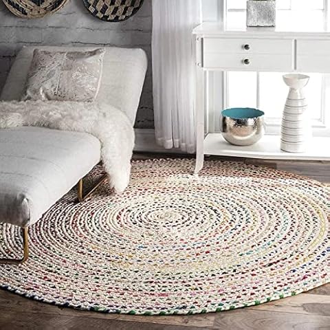 Avgari Creation AVG Rug Round White Cotton Hand Made Area Rug Hand Braided Rugs for Bedroom, Kitchen, Living Room, Farmhouse Artistic Rugs for Living (60x60 CM) Cover