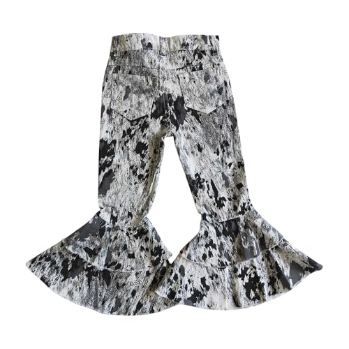 Todder Western Black White Tie-dye Jeans Girl Jeans Ruffle Bell Bottom2