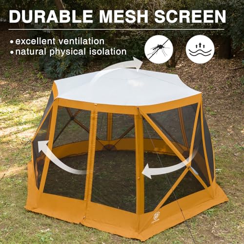 Image of EVER ADVANCED Pop up Gazebo Tent for Backyard, 11.5 x 9.8 ft, Instant Screened Tent Screen House Canopy with Netting, Orange