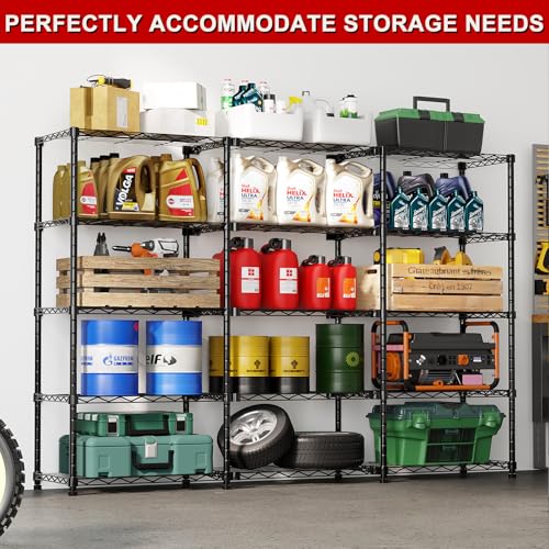 Image of 5 Tier Storage Shelves 71''W Wire Shelving Unit with Shelf Heavy Duty Metal Shelves for Storage Adjustable Garage Shelving Rack Pantry Kitchen, 71''W X 59 inch H X 13.7 inch D