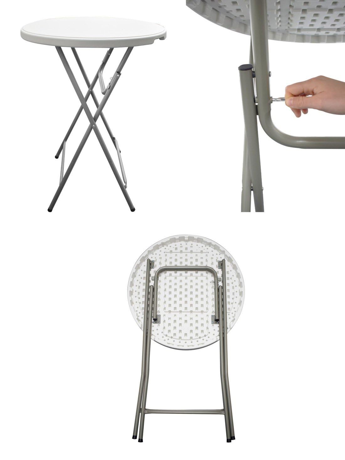 Jardin202 - Mesa Plegable Redonda 80x110cm Blanca Catering | Mesa Resina con Patas de Acero Plegable para Eventos, terraza y Camping | Unidad (Blanca)
