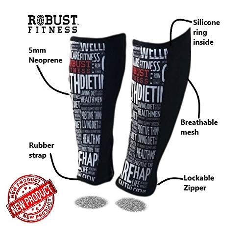 Robust Fitness Shin Guards, 1 Pair, Protection & Compression, Quick To Dry, 5Mm Neoprene Front, Breathable Back (Black/Word Art, Small) #TOP1