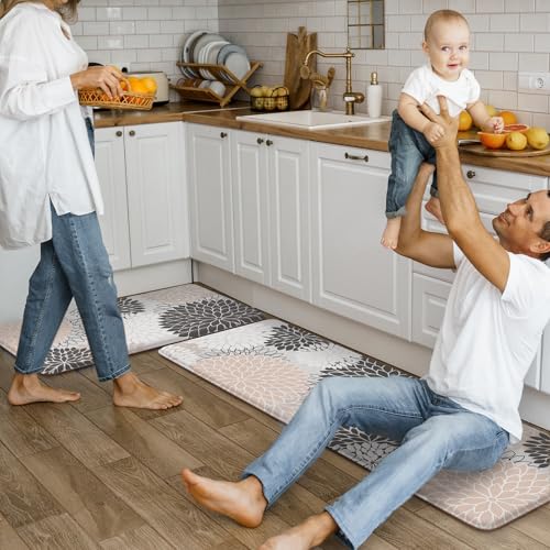 Collive Kitchen Rugs And Mats Cushioned Anti Fatigue Kitchen Mat 2Pcs Non-Skid Waterproof Boho Kitchen Runner Rug Comfort Foam Standing Mat For Office,Laundry,Kitchen Sink,Grey Floral thumb #7