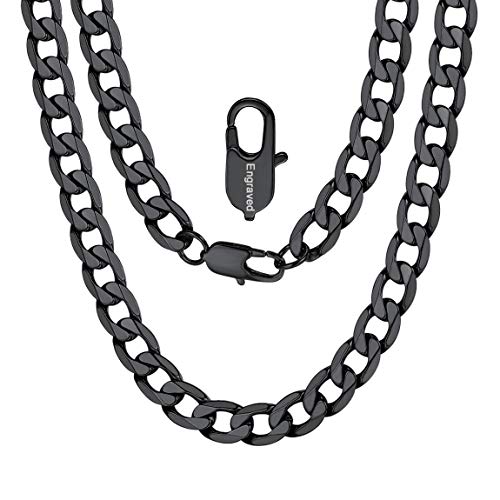 Preisvergleich Produktbild ChainsPro Klassische Königskette Herren Panzerkette Herren 9 mm Breit Personalisiert Halskette ohne Anhänger Schwarz Kubanische Kette Panzerkette Schmuck 24 Zoll in Silber für Herren / Männer