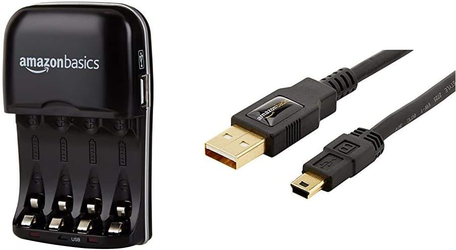 Amazon Basics Ni-MH AA & AAA Battery Charger With USB Port & USB 2.0 A-Male to Mini-B Cable – 3 feet (0.9 Meters) Amazon Basics Ni-MH AA & AAA Battery Charger With USB Port & USB 2.0 A-Male to Mini-B Cable – 3 feet (0.9 Meters)