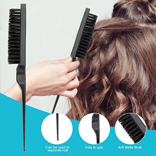 4 Pieces Hair Brush Comb Set Slick Back Brush Teasing Edges Brush Comb Bristle Hair Brush Rat Tail Comb Edge Brush For Edge&Back Brushing, Combing For Women Kids Hair Stylying #TOP2