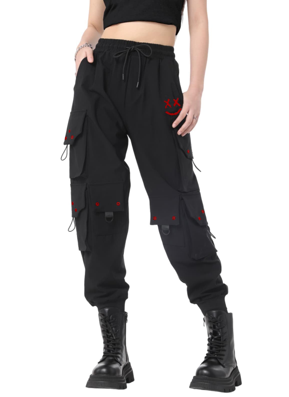 CLOAKA Pantalons Cargo pour Femmes, Pantalons De Jogging, Pantalons Baggy, Larges, Pantalons Y2K, Outdoor, Hauts-Waist, Élastiques, Cargo Techwear, Streetwear, Confortables, Tailles Larges, Gothiques
