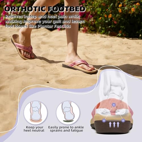 Image of MEGNYA Womens Orthotic Flip Flops, Plantar Fasciitis Sandals for Flat Feet with Arch Support Thong Style Flip Flops, Comfortable Walking Sandals for Beach, Vacation