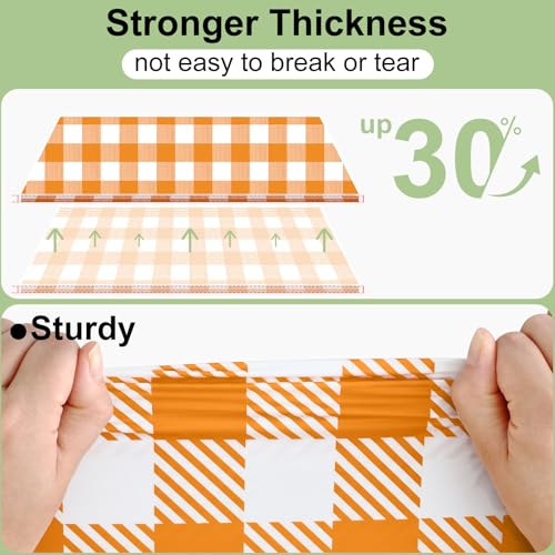 Image of Smiry Plastic Table Cloth Disposable 4 Pack, 54 x 108 Inch Rectangle Waterproof Tablecloth, Printed Gold Table Runner Style for Birthday Weeding, Party Decorations, Sturdy, Orange Pumpkin
