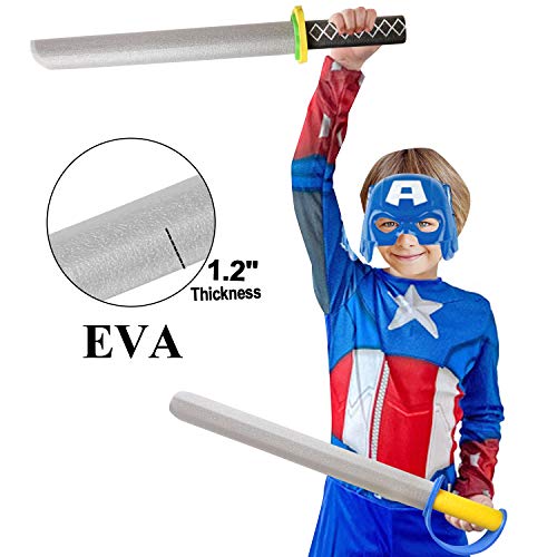 Rainbow yuango Toy Sword for Boys, 8 Pack 22\" Foam Swords Set Warrior Weapons Toy Pretend Playset for Kids Different Designs Including Laser, Samurai, Ninja, Two-bladed Swords.