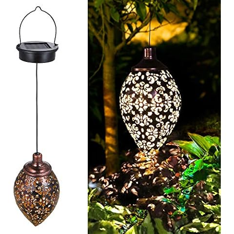 Solar Lantern Light,Outdoor Hanging Garden Lights Metal Lamp for Patio, Patio Decor Metal Yard Art Garden Accessories Outdoor Decorations for Porch,Yard, Lawn, Patio, Courtyard Cover