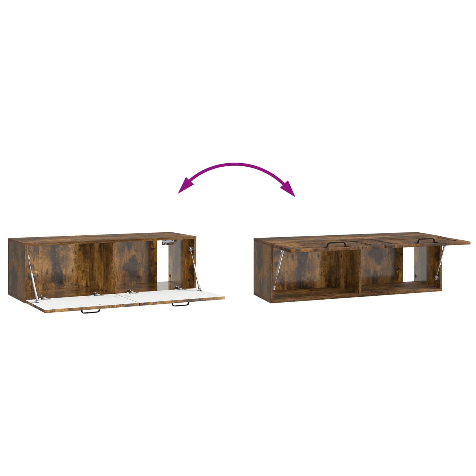 Mobile TV da parete in legno di rovere affumicato, 98 x 31 x 30 cm, con molto spazio, ante girevoli, salvaspazio, per soggiorno, home theater, gaming e HiFi