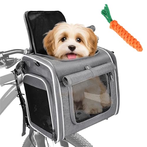 Cestino Anteriore per Cani da Bici 4 in 1(Max 8 kg) Trasportino Pieghevole Impermeabile con 4 porte aperte, 4 finestre in rete,Cestino Bicicletta Animale Domestico, per Cani e Gatti Piccoli