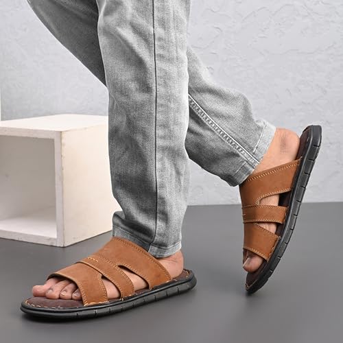 Image of Centrino Men's Slide Sandals | Multi-Strap Design with Cushioned Insole | Lightweight Comfortable Casual Footwear for Summer & Office Travel (9581)