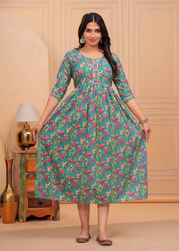 Image of JAIPURFAME Stylish Women's Pure Cotton All Over Printed Kurti Gown, Maternity Dress, and Feeding Dress - Comfortable and Elegant Maternity Wear for Women