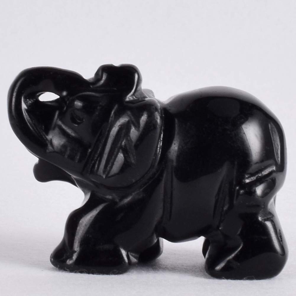 MKYXLN Obsidian Elephant Figurine Handmade Craft Crystal Stone Mini Animal Statue 2 Inch