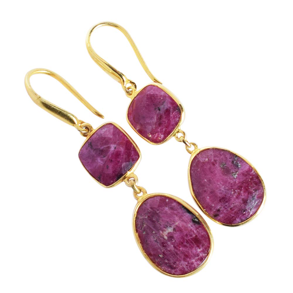 Boucles d'oreilles rubis faites main avec pierres rouges à facettes - 6