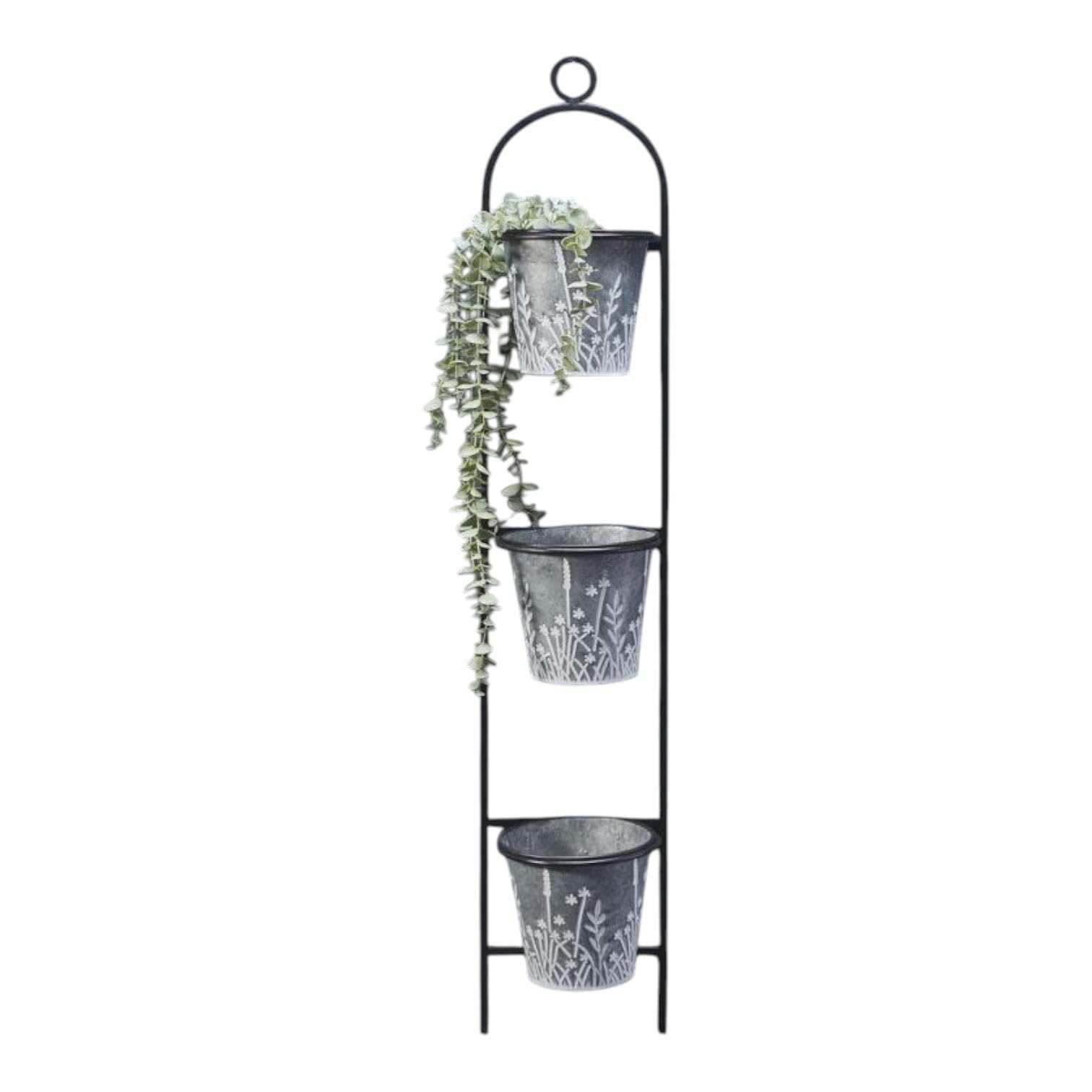 Meadow Wall Planter w/ 3 Plant Flower Pots - Outdoor Garden Home Décor - 113cm