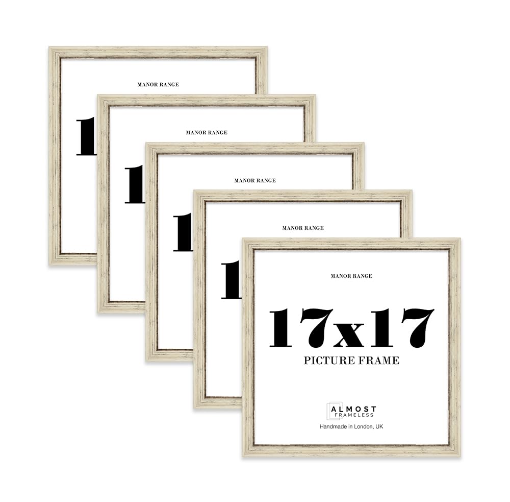 17x17 Picture Frame, Display 17x17 Pictures (43.2 x 43.2cm) - Distressed Cream Luxurious 42mm Edge Photo Display - 5 Pack