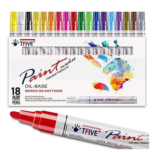 Paint Pens Paint Markers Never Fade Quick Dry and Permanent,18 Color Oil-Based Waterproof Paint Marker Pen Set for Rock Painting, Stone, Ceramic, Wood, Fabric, Plastic, Canvas, Glass, Mugs, DIY Craft