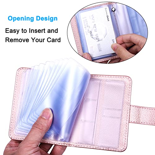 Image of Wisdompro Credit Card Holder, PU Leather Slim RFID Blocking Debit Card Protector Wallet Organizer Case with Magnetic Shut (Build in 20 Card Slot & 7 Small Cells for Memory Cards)-Vertical Rose Gold
