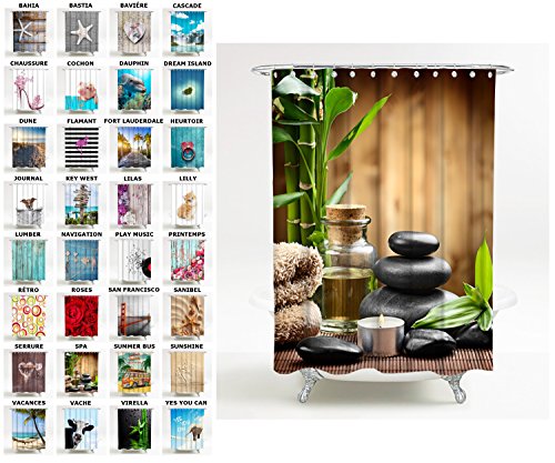 Sanilo Rideau de Douche, Large Choix de Beaux Rideaux de Bain, Haute qualité, 12 Anneaux Inclus, Imperméable, Effet Anti-moisissures (180 x 200 cm, Spa)