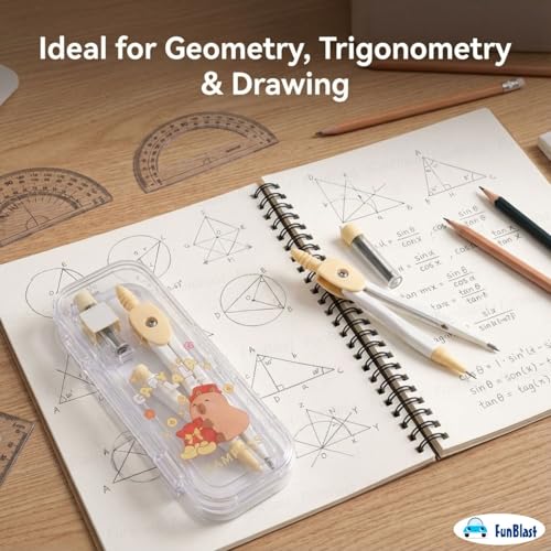 Image of FunBlast Capybara Theme Compass Set - 2 Pcs Mini Transparent Geometry Box with Compasses and Pencil Nib, Math Geometry Kit for Student & Professional (Yellow-)