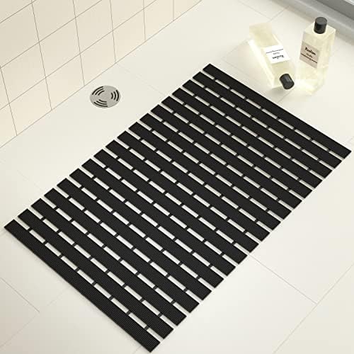 Shower Mat Non-Slip Bathtub Mat - Bath Mat for Tub Without Suction Cups, Sturdy Shower Stall Mat with Drain Holes, Firm Spa Mat, Shower Floor Mat with Heavy Duty Rubber for Indoor & Outdoor, Black