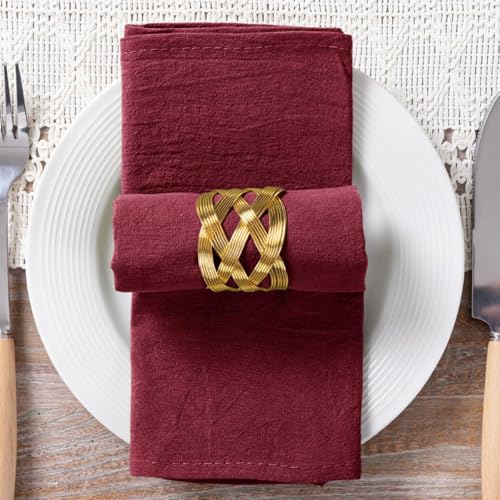 Image of MLMC 8 Pack Burgundy Cloth Napkins Rustic Washable Cotton Linen Napkins Set of 8 17 inchx17 inch Reusable Wine Red Dinner Napkins Cloth for Wedding Bridal Baby Shower Table Decor