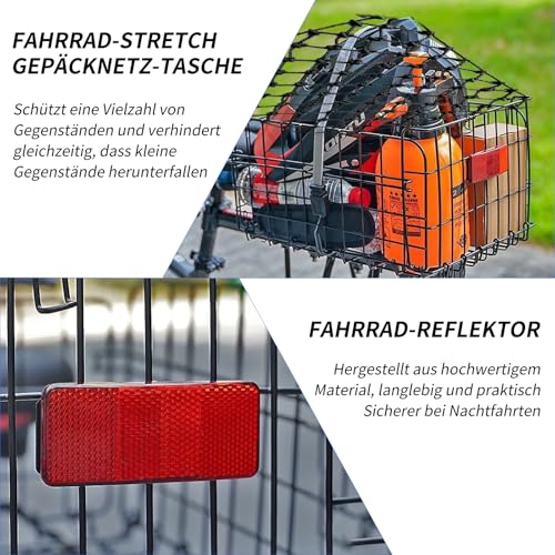 W&H Fahrradkorb Hinten Faltbar, Fahrrad Korb Metall Groß Klappbarer, FahrradKorb Gepäckträger Hinten mit Montagezubehör Gepäcknetz und Reflektor, Fahrradkorb für Kleiner Hund,Einkaufen,Picknick