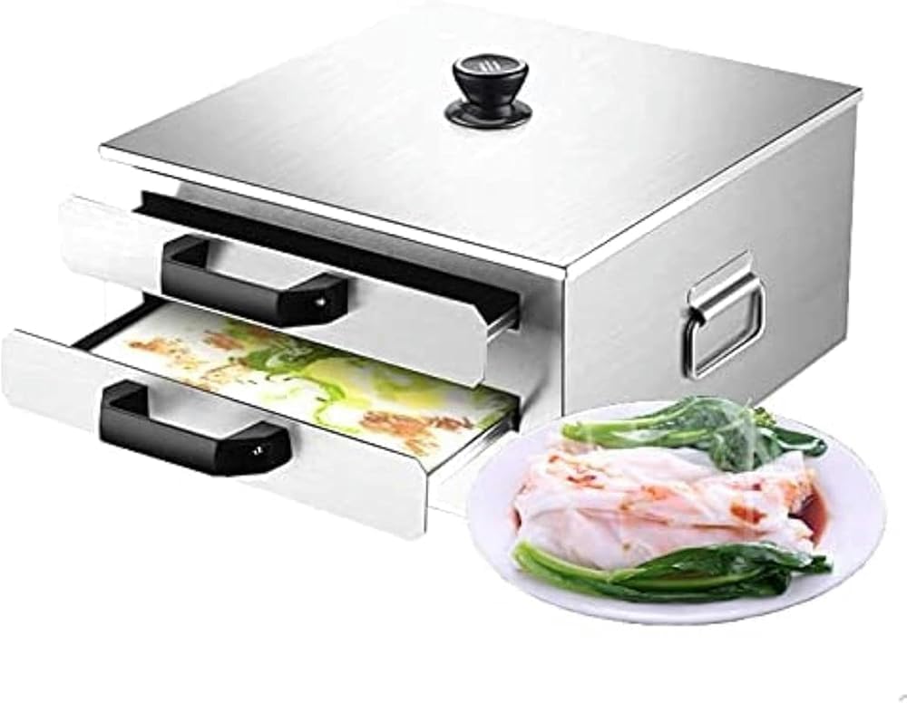 SaryEdge Stainless Steel Pasta Pots Rice Noodle Rolls Machine - Steamer for Vermicelli Roll - Cantonese Cuisine Cookware with Trays,
