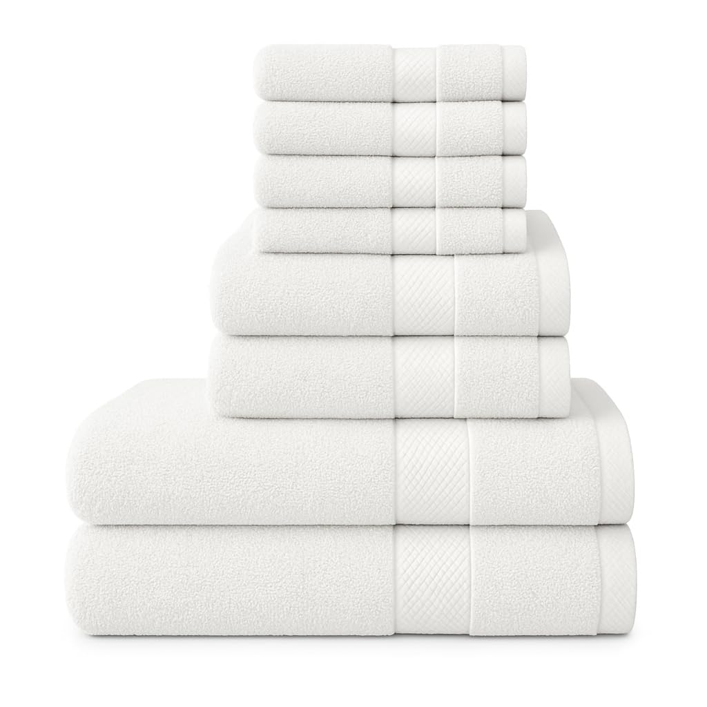 Diamond Tex Luxury 8 Pcs Towels Bale Set 100% Egyptian Cotton Face Cloth, Hand Towel, Jumbo Bath Towel 600-GSM Soft and Absorbent Gym, Golf, Spa, Beach Towels