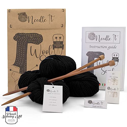 Needle It® - Kit completo para tejer lana principiantes - Bufanda de lana - Idea de regalo (negro) Cover