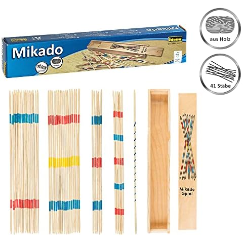 Idena 6060012 - Strategiespiel Mikado mit praktischer Holzbox, Bambus-Material, 41 Stäbe, ca. 25 cm lang, beliebter Spieleklassiker für Garten, Wohnung und auf Reisen Cover
