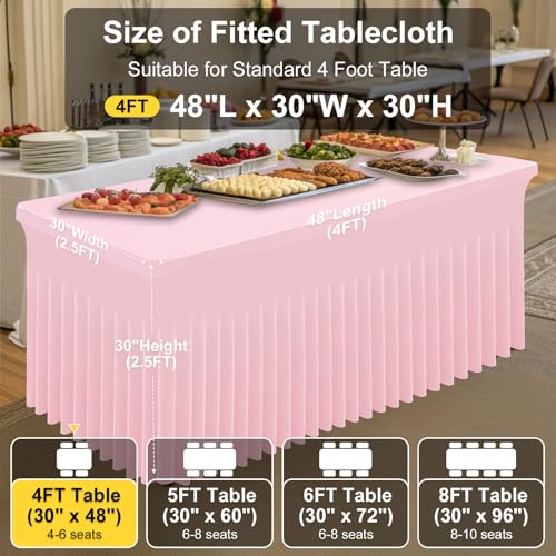 Image of Smiry Spandex Elastic Fitted Table Cloth Skirt for 4FT Rectangle Table | Stretch Washable Table Cloth, Banquet Table Cover for Wedding, Party, Indoor & Trade Shows, (Pink, 48Lx30Wx30H)