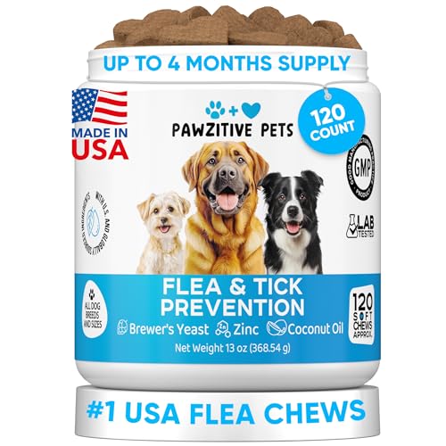 Image of Chewable Flea and Tick Prevention for Dogs - 120 Soft Chews Made in USA - Oral Flea and Tick Control Pills for Small, Medium, Large Dogs and Puppies - Skin and Coat Supplement Treats for All Breeds