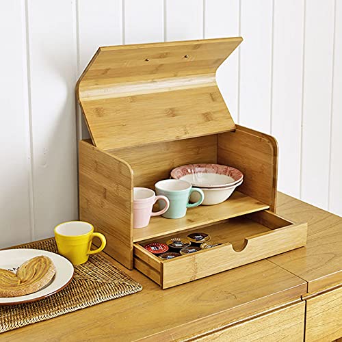 Boîte à pain en bambou durable avec couvercle rabattable de cuisine - 3
